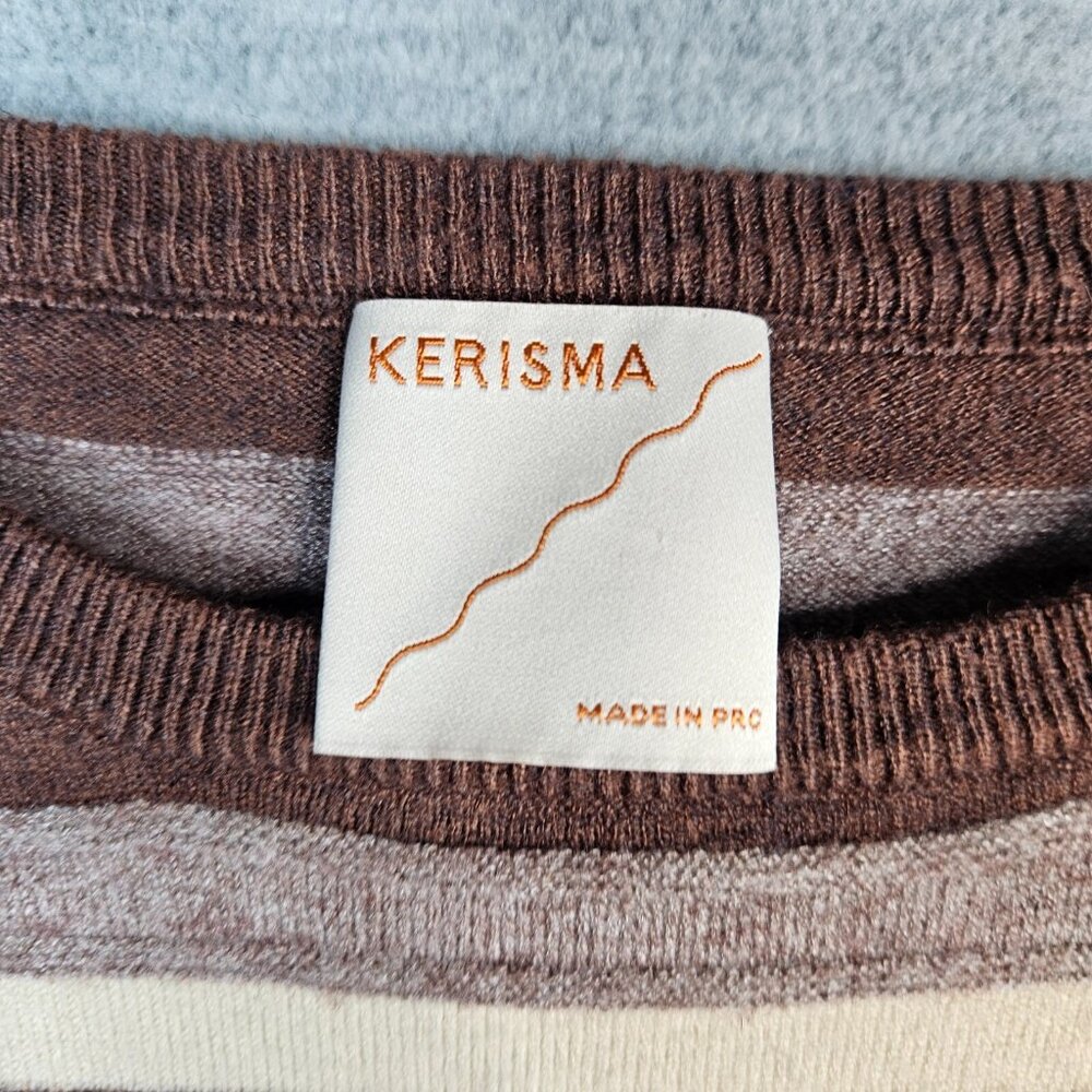 KERISMA Women's Brown ivory Striped Cropped Long Sleeve Sweater Size M/L - Picture 5 of 7